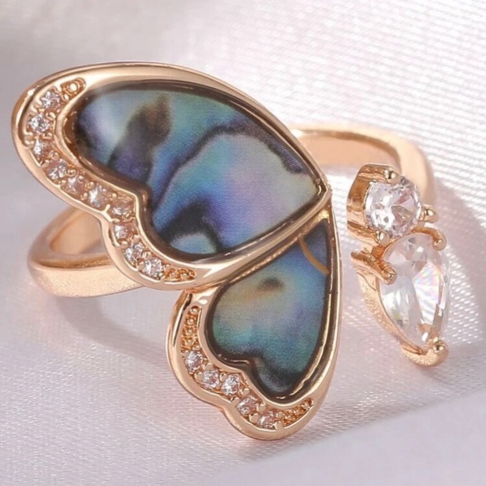 Gold & Rhinestone Butterfly Ring - Picture 3 of 4